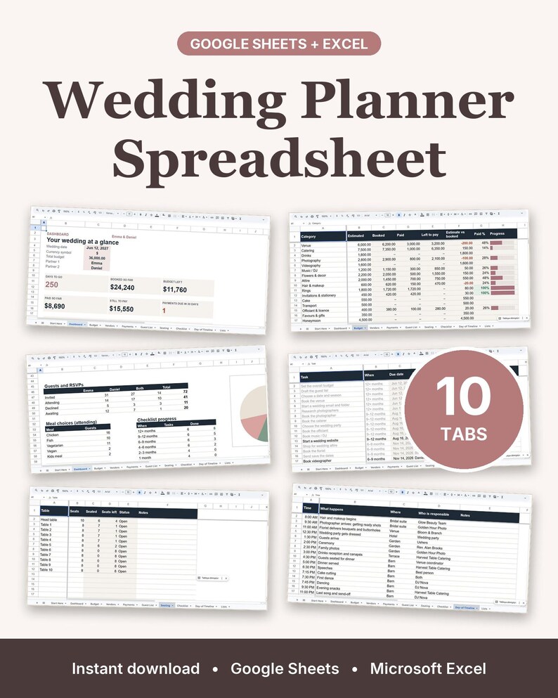 Wedding Planner Spreadsheet | Budget, Guest List, RSVP Tracker (google ...