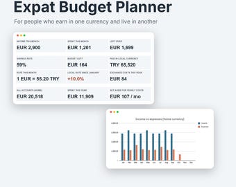 Planificador de presupuesto para expatriados / Gestor de múltiples divisas para Google Sheets y Excel (Descarga digital)