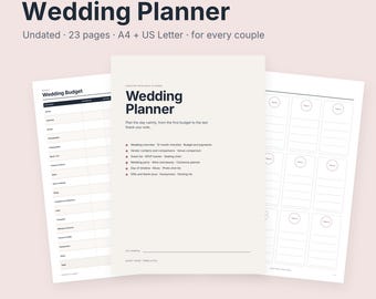 Planificador de bodas imprimible / Carpeta sin fecha, presupuesto, lista de invitados, cronograma (PDF)