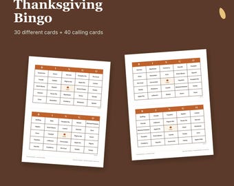 Bingo de Acción de Gracias para imprimir / 30 tarjetas + tarjetas de llamada (Descarga digital)