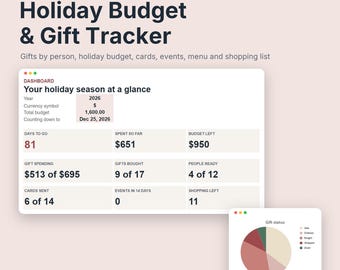 Hoja de cálculo para el presupuesto navideño y el seguimiento de regalos / Google Sheets, Excel (Descarga digital)