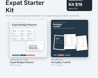 Kit de inicio para expatriados en Turquía / Planificador de presupuesto multidivisa + Cuaderno de trabajo turco (descarga digital)