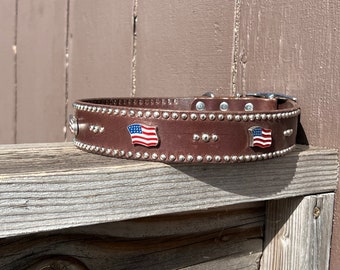 Collared Up 1.5” wide collar with American Flag conchos