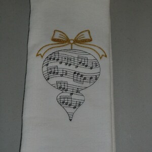 Embroidered Velour Hand Towel - Christmas - Music Ornament