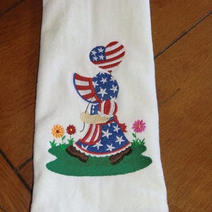 Embroidered Velour Hand Towel -  4th of July - Patriotic Sunbonnet Sue