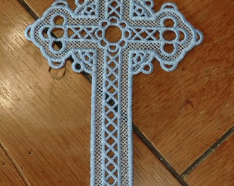 Embroidered Bookmark  - Cross - Blue