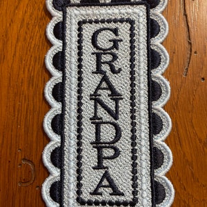 Embroidered Bookmark  - &quot;Grandpa&quot; - Blues