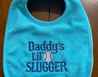 Embroidered Baby Bib - Daddy's Lil Slugger - Blue Bib