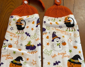 Halloween - Pumpkin, Ghosts & Spiders  Knit Top Kitchen Towels