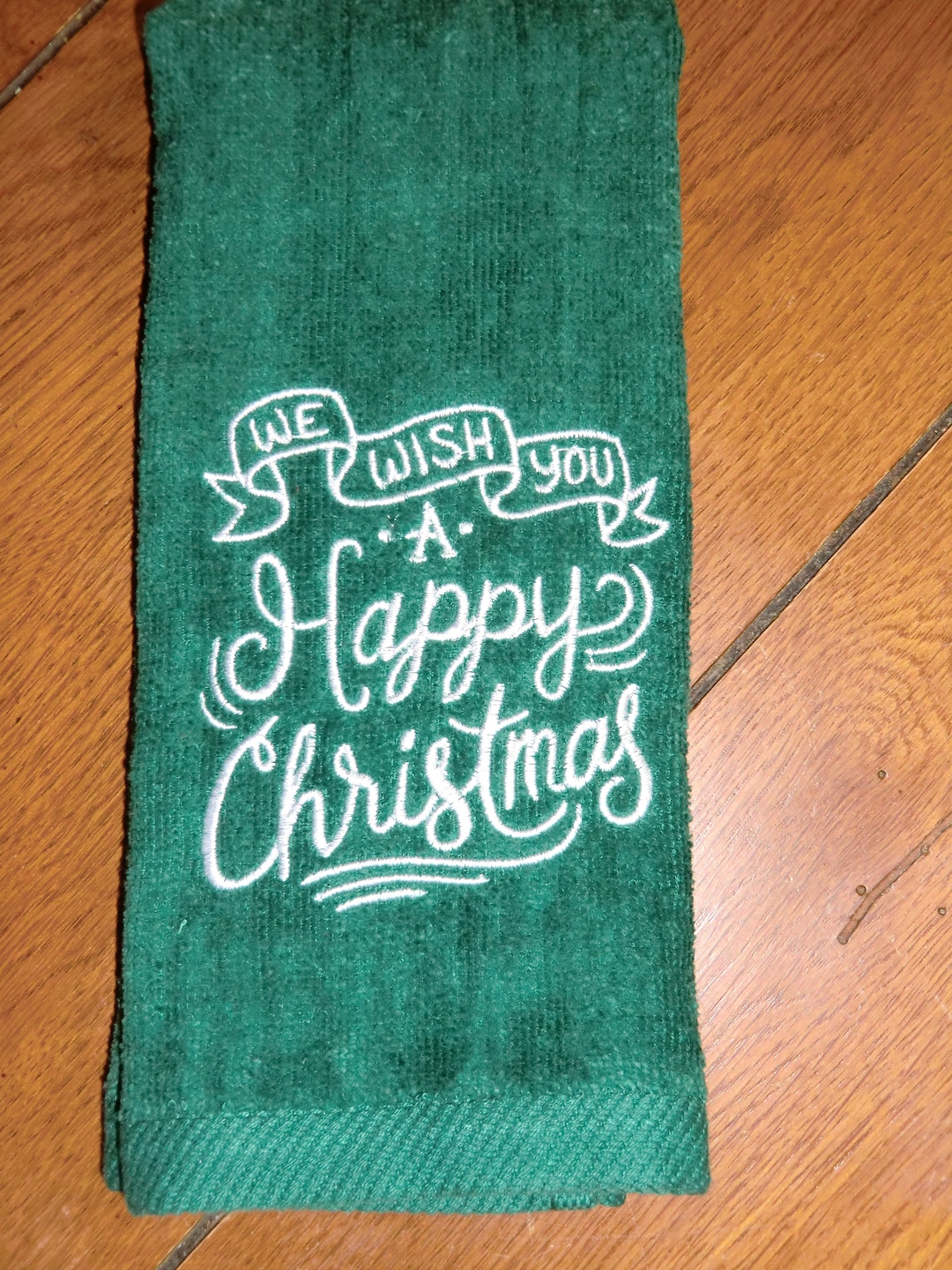 Embroidered Finger Tip Towel We Wish You a Happy Christmas Etsy