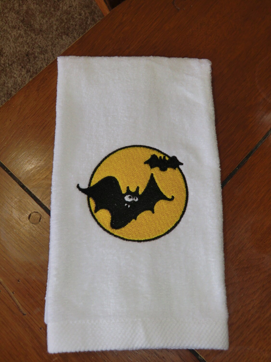 Halloween Bat Fingertip Towels Embroidered White Set of 2 Bathroom Trick Treat 