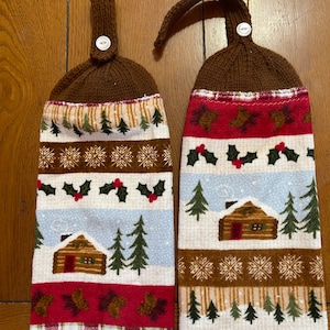 Christmas  - Log Cabin -  Knit Top Kitchen Towels
