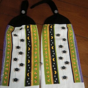 Halloween Spiders, Moon & Candy Corn Knit Top Kitchen Towels image 1