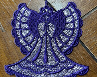 Embroidered Ornament Christmas - Mylar Angel Silver/Purple