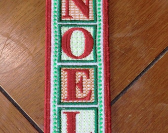 Embroidered Bookmark - Felt - Christmas - NOEL - Red Outline