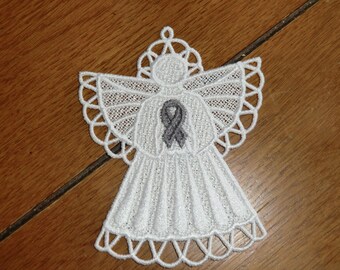 Embroidered Magnet - Christmas - Brain Cancer Angel - Gray Ribbon