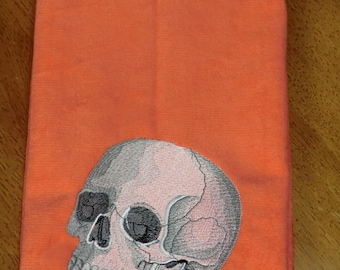 Embroidered Velour Hand Towel - Halloween - Skull - Orange Towel