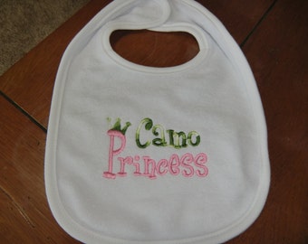 Embroidered Baby Bib - Camo Princess