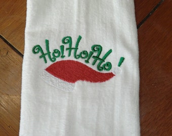 Embroidered Finger Tip Towel  - Christmas - HO HO HO Santa Hat