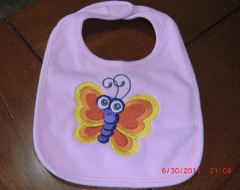 Embroidered Baby Bib - "Beautiful Butterfly - Pink Bib