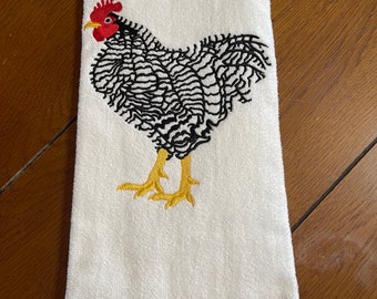 Embroidered Velour Hand Towel - Barred Plymouth Rock Rooster