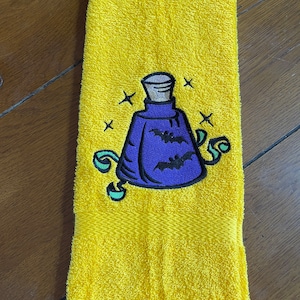 Embroidered Terry Hand Towel - Halloween - Magic Potion - Yellow Towel