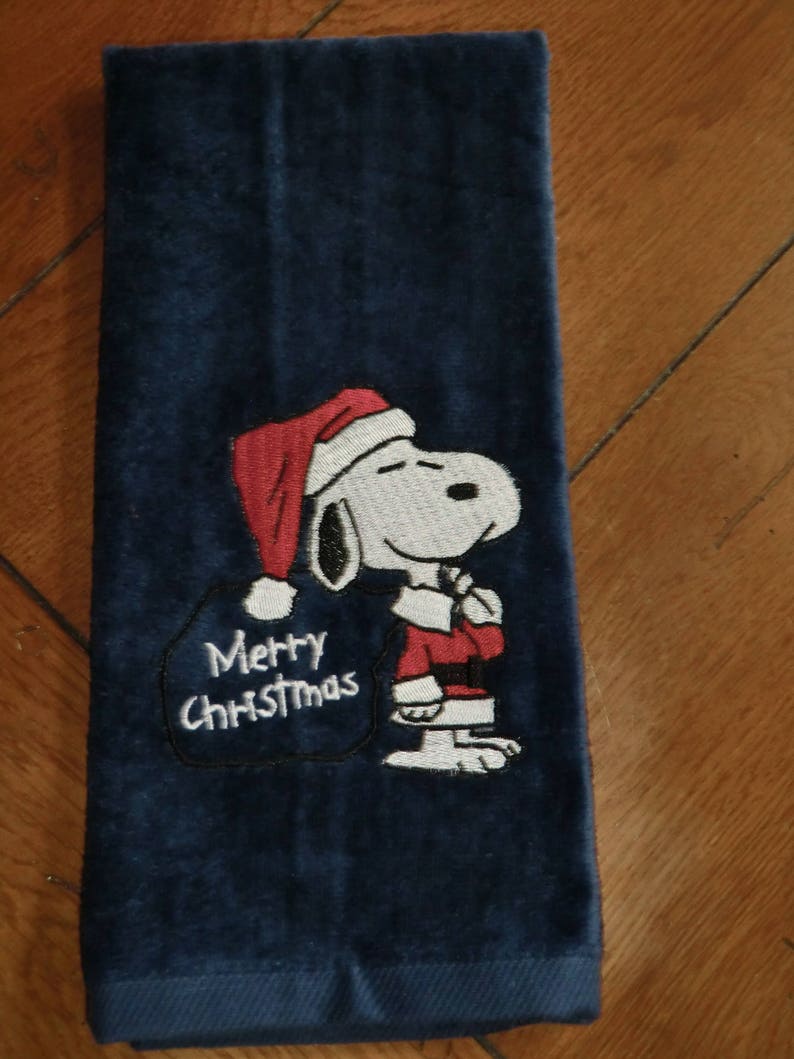 Embroidered Velour Hand Towel Christmas Snoopy Merry Etsy