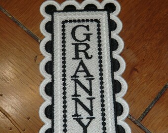 Embroidered Bookmark  - "Granny" - Black & White