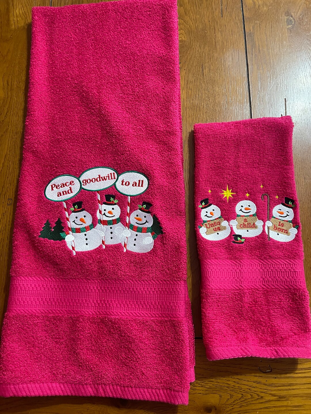 Embroidered Bath Towel Plus Hand Towel Christmas Roly Poly Etsy