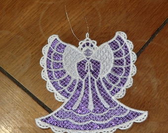 Embroidered Ornament Christmas - Mylar Angel Purple/White