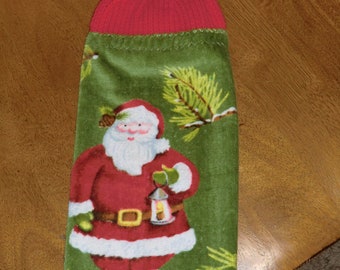 Christmas - Santa W/Lantern  Knit Top Kitchen Towels