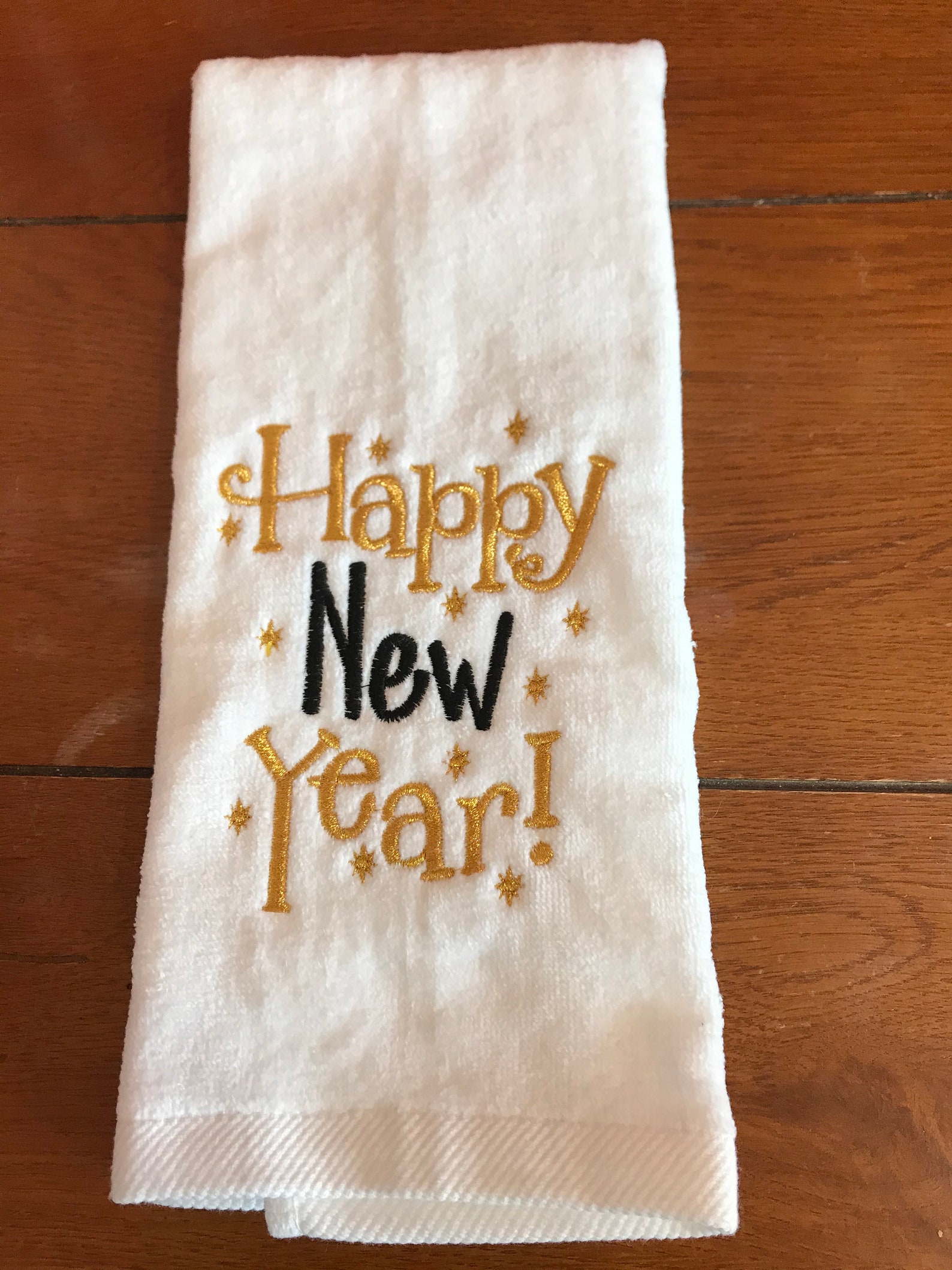 Embroidered Velour Hand Towel Happy New Year Metallic Gold Etsy