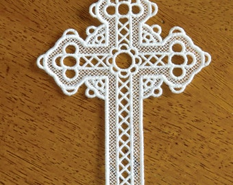 Embroidered Bookmark  - Cross - White