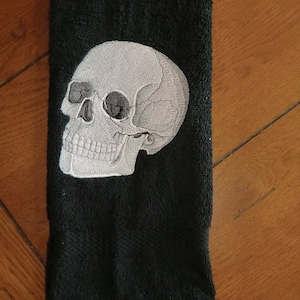 Embroidered Terry Hand Towel - Halloween - Skull - Black Towel