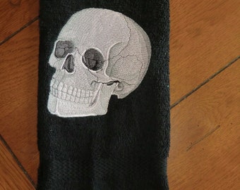 Embroidered Terry Hand Towel - Halloween - Skull - Black Towel