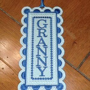 Embroidered Bookmark  - &quot;Granny&quot; - Blues