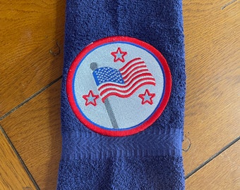 Embroidered Terry Hand Towel -  4th of July - Circle Flag W/Stars - Navy Towel