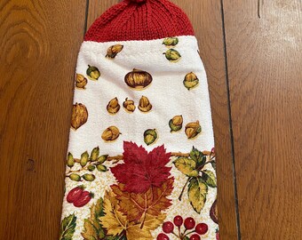 Herbst - Blätter & Eicheln - Stricktop Küchenhandtuch