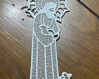 Embroidered Bookmark  -  Jesus with Lamb -  White