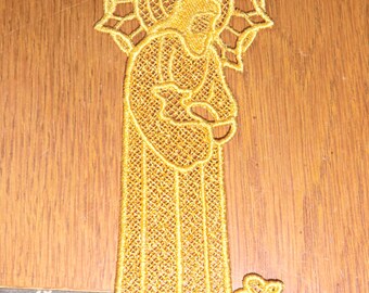 Embroidered Bookmark  -  Jesus with Lamb -  Gold