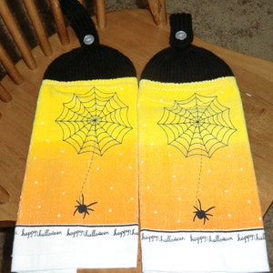 Halloween Black Spider & Web Knit Top Kitchen Towels image 1