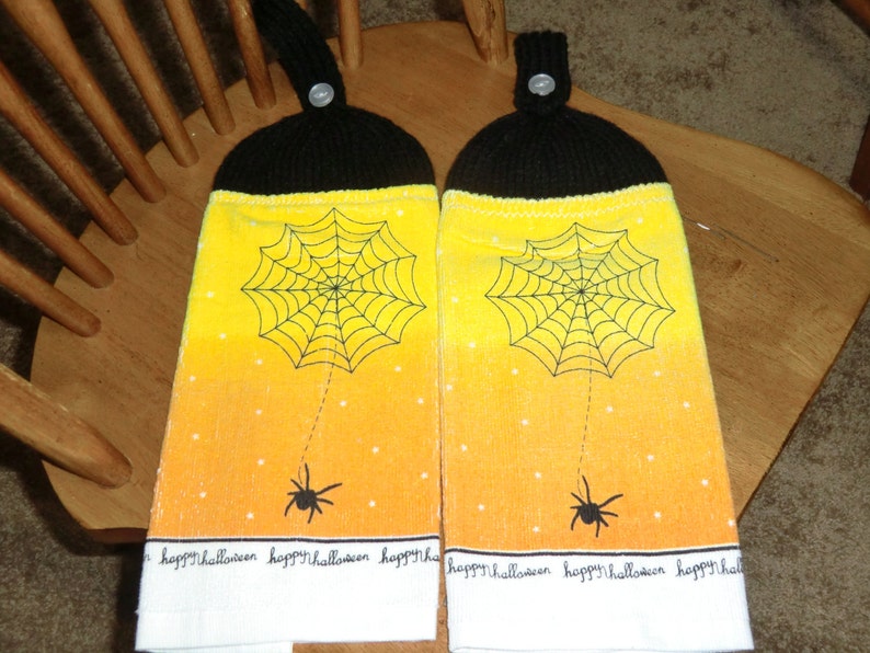 Halloween Black Spider & Web Knit Top Kitchen Towels image 1