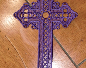 Embroidered Bookmark  - Cross - Dark Purple