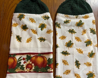 Fall - Fall Leaves, Sunflower & Pumpkins - Knit Top Kitchen Towels