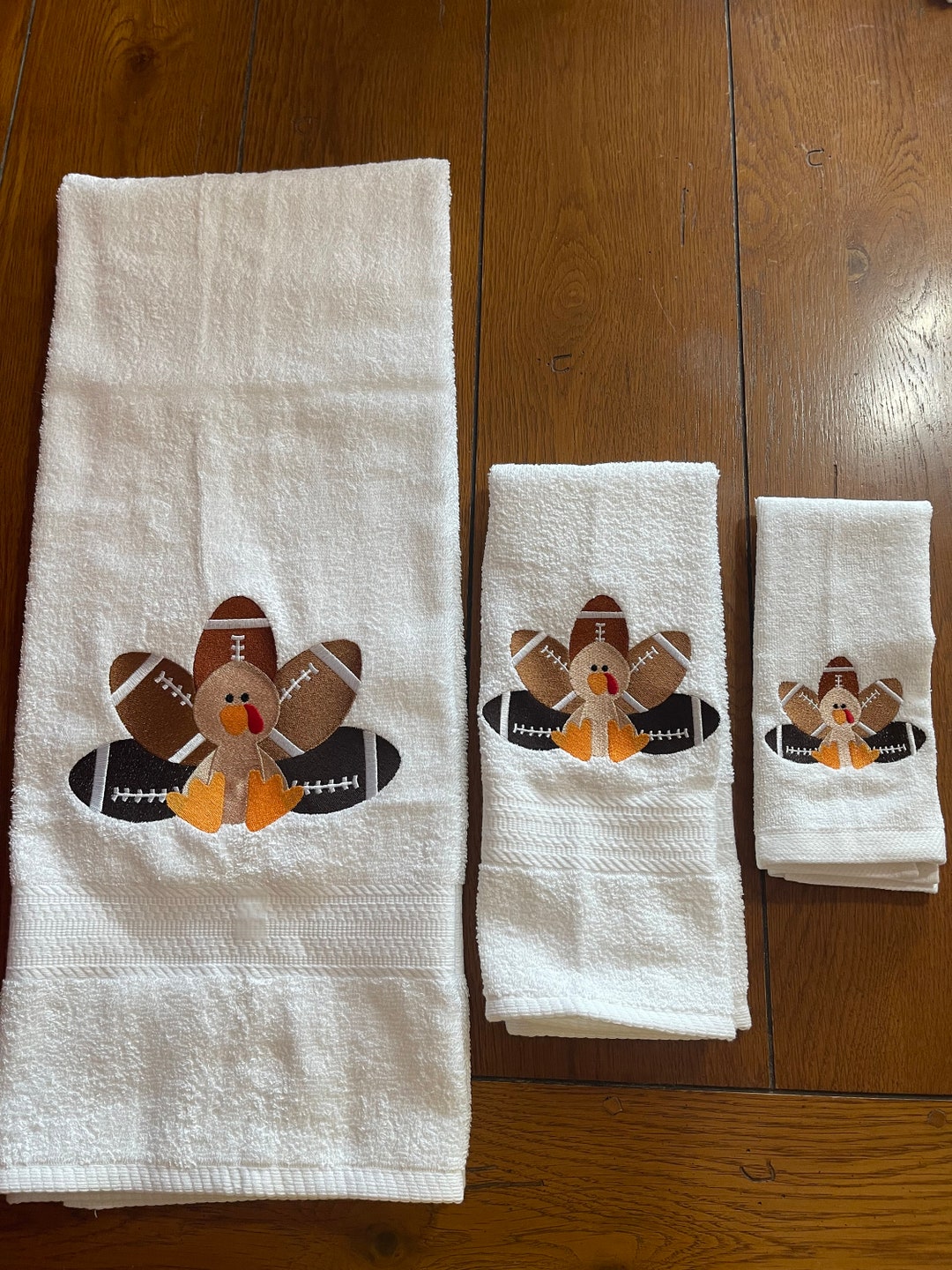 Embroidered Bath Set - Thanksgiving - Football Turkey - White Towels - Etsy