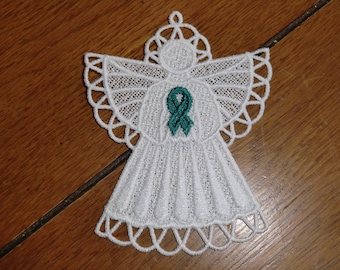Embroidered Magnet - Christmas - Ovarian Cancer Angel - Teal Ribbon