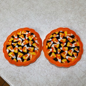 Large Quilted Embroidered Coaster - Halloween - Candy Corn - Set of 2