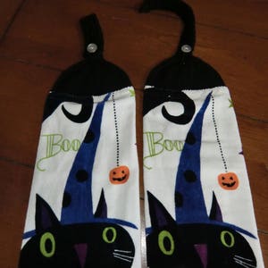 Halloween Black Cat W/Hat & BOO Knit Top Kitchen Towels image 1