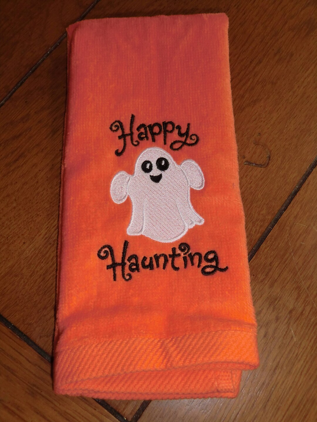 Embroidered Finger Tip Towel Halloween Happy Haunting Etsy