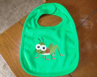 Embroidered Baby Bib -  Grasshopper - Green Bib